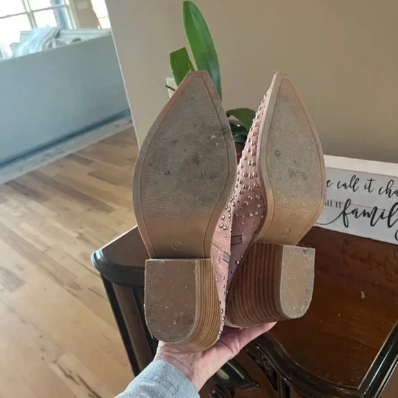 Studded Pink Suede Western Ankle Boots - Picture 4 of 5